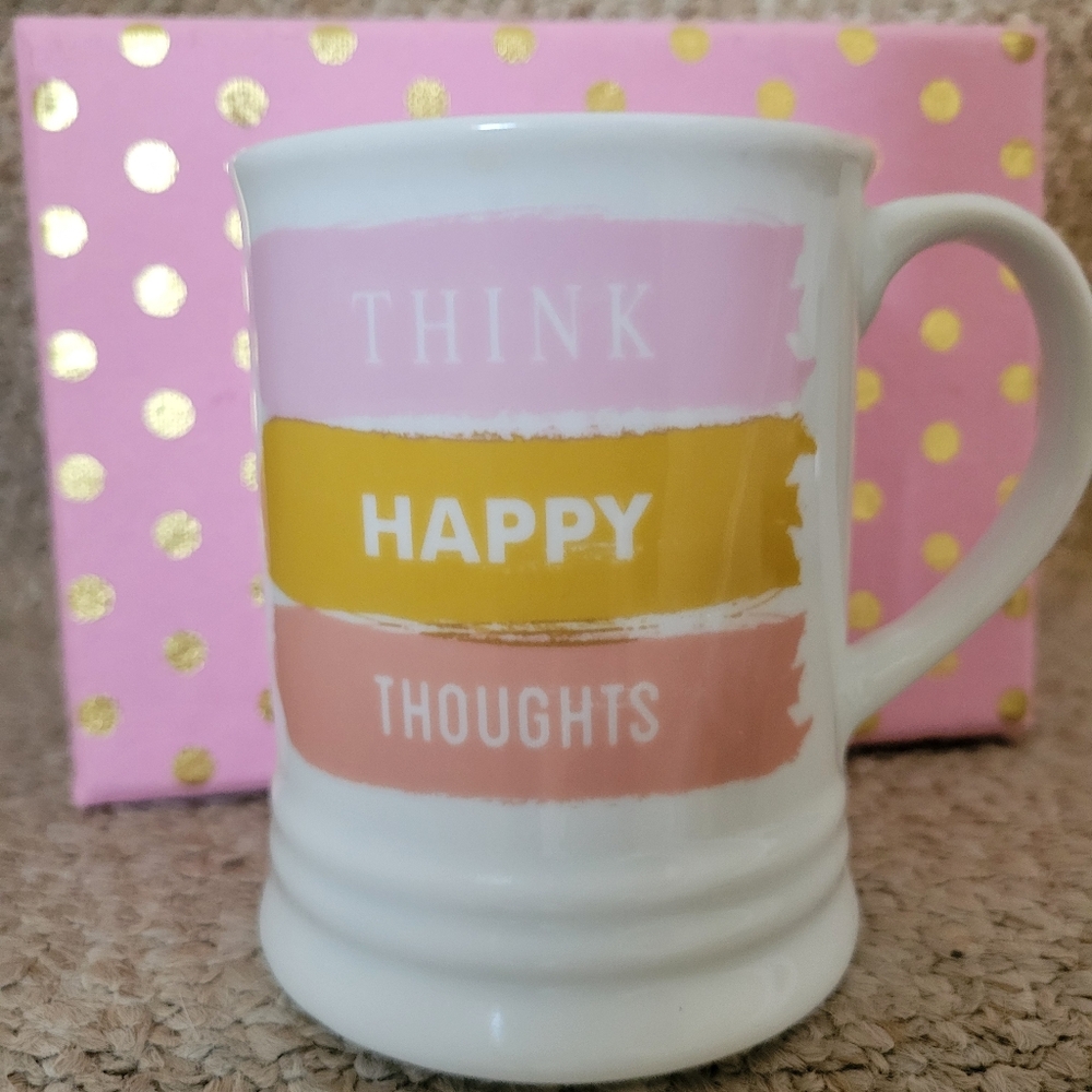 Think Happy Thoughts Mug ~ Fringe Studio ~ Cheerful Positve Vibes ~ VGUC